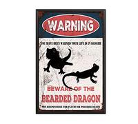 THUANCKY Targa in metallo vintage con scritta "Beware of the Bearded Dragon ", cartello di avvertimento in metallo per casa, bar, caffè, decorazione da parete retrò, 20 x 30 cm, cornice in metallo