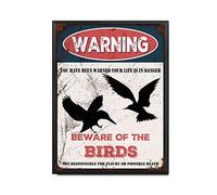 THUANCKY Targa in metallo vintage con scritta "Beware of the Birds", cartello di avvertimento in metallo per casa, bar, caffè, decorazione da parete retrò, 30,5 x 40,6 cm, cornice in metallo