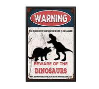 THUANCKY Targa in metallo vintage con scritta "Beware of the Dinosaurs", cartello di avvertimento in metallo per casa, bar, caffè, decorazione da parete retrò, 20,3 x 30,5 cm, cornice in metallo