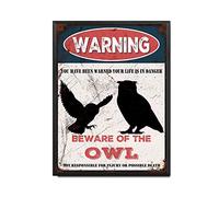 THUANCKY Targa in metallo vintage con scritta "Beware of the Owl", cartello di avvertimento per casa, bar, caffè, decorazione da parete retrò, 30,5 x 40,6 cm, cornice in metallo