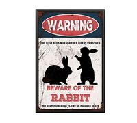 THUANCKY Targa in metallo vintage con scritta "Beware of the Rabbit Beware of the rabble", per casa, bar, caffè, decorazione da parete retrò, 20 x 30 cm, cornice in metallo