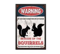 THUANCKY Targa in metallo vintage con scritta "Beware of the Squirrels", cartello di avvertimento per casa, bar, caffè, decorazione da parete retrò, 20 x 30 cm, cornice in metallo