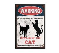 THUANCKY Targa in metallo vintage con scritta in lingua inglese "Beware of the cat", per casa, bar, caffè, decorazione da parete retrò, 20,3 x 30,5 cm, cornice in metallo