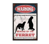 THUANCKY Targa in metallo vintage con scritta in lingua inglese "Beware of the Ferret", per casa, bar, caffè, decorazione da parete retrò, 20,3 x 30,5 cm, cornice in metallo