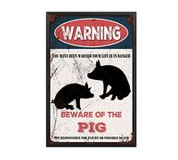 THUANCKY Targa in metallo vintage con scritta in lingua inglese "Beware of the Pig", per casa, bar, caffè, decorazione da parete retrò, 20 x 30 cm, cornice in metallo