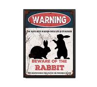THUANCKY Targa in metallo vintage con scritta in lingua inglese "Beware of the Rabbit Beware of the Rabbit", per casa, bar, caffè, decorazione da parete retrò, 30,5 x 40,6 cm, cornice in metallo