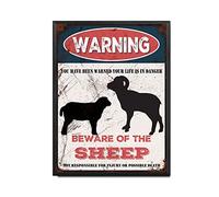 THUANCKY Targa in metallo vintage con scritta in lingua inglese "Beware of the Sheep", per casa, bar, caffè, decorazione da parete retrò, 30,5 x 40,6 cm, cornice in metallo