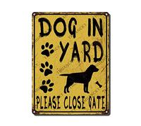 THUANCKY Targa in metallo vintage divertente con cane in cortile Please Close Gate Labrador Retriever Metai Sign Home Garden Restaurant Cafe Office Shop Bar Club Decorazione 15,2 x 20,3 cm