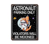 THUANCKY Targa in metallo vintage retrò con gatto astronauta Parking Only Violators Will Be Mooned, targa in metallo per casa, giardino, ristorante, bar, ufficio, negozio, bar, club, decorazione, 30,5