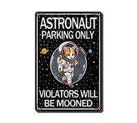 THUANCKY Targa in metallo vintage retrò decorazione da parete divertente gatto astronauta Parking Only Violators Will Be Mooned Cat Targa in latta The Coffee Shop Kitchen Retro Decor Metal Bar 20,3 x