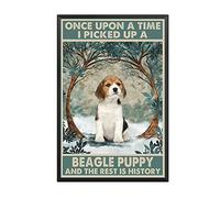 THUANCKY Targa retrò in latta con scritta "Once Upon A Time I Picked Up A Beagle Puppy for Home Gate Garden Bar Office Club, 20,3 x 30,5 cm, cornice in metallo