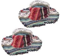 THUCHENYUC Cappello da Pescatore Patchwork Sfilacciato, Cappello Hippie Multicolore Boho Cappello di Canapa Intrecciato A Mano Unico nel Suo Genere con Tesa Larga(2pcs)