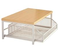 THUCHENYUC Organizzatore da Bancone della Cucina con Cassetto E Cestello in Filo Metallico, Robusto Ripiano in Legno Duro, Ripiano A 2 Livelli for Macchina da caffè Microonde Tostapane(White)