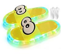 THUCHENYUC Pantofole Illuminate for Donne E Adulti, Scivoli LED Con Sensore Di Movimento E Occhi Di Cartone Animato, Suola Antiscivolo, Uso Interno Ed Esterno(Yellow,40-41)