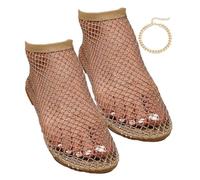 THUCHENYUC Scarpe di Rete Elastica Glitterata, Ultra Confortevole Gemma Lucida Mesh Appartamenti Tacco Basso Slip On per Le Donne (Color : Beige, Size : 36 EU)