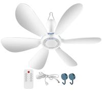 THUCHENYUC Ventilatore Da Soffitto Portatile for Crociera, Ventilatore USB Silenzioso Con Telecomando, 4 Velocità 6 Pale,for Tenda Da Campeggio Camper Gazebo Cabina Dormitorio Domestico