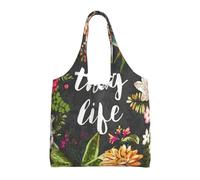 Thug Life - Borsa larga da donna, in tela, con stampa floreale, riutilizzabile, grande borsa da palestra in tela per la spesa