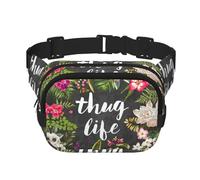 Thug Life - Marsupio con stampa floreale, per uomo e donna, impermeabile, cinghia regolabile, 3 tasche, per viaggi all'aperto