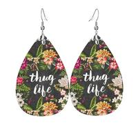 Thug Life - Orecchini pendenti da donna, a forma di fiore, a forma di stella, eleganti gioielli pendenti per celebrazioni, One Size, Pelle