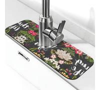 Thug Life Tappetino per rubinetto con stampa di fiori in pietra per lavello da cucina, tappetino assorbente in diatomite, paraspruzzi per bagno e cucina (38,1 x 14 cm)