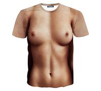 thuizen Maglietta da uomo con stampa 3D Naked Muscle, divertente, girocollo, elasticizzata, con grafica muscolosa, Donna, XL