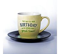 Thumbs Up! L&M Mug And Saucer Set-Birthday Tazza con Piattino a Forma di Vinile, Ceramica, Multicolore, 15.7 x 10 x 15.7 cm