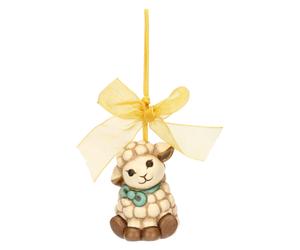 THUN Addobbo Agnellino Nelly in Ceramica Decorata a Mano con Nastro Linea