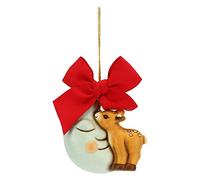 THUN - Addobbo Cerbiatto con Luna per Albero di Natale - Formato Grande - Ceramica - Linea Preludio d'inverno - 6x6,3x3,8 cm