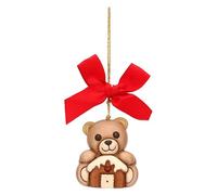 THUN - Addobbo natalizio Teddy con casetta in ceramica, piccolo - Thunland - 4,5x4,2x5 cm