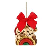 THUN - Addobbo Natalizio Teddy e Renna Robin in Ceramica Decorata a Mano, Versione Maxi, Decorazioni Natale Casa, 7.3x5x7 cm h