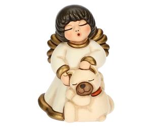 THUN, Angelo con Teddy Seduto in Ceramica Decorata a Mano, Linea Baby, 5.5 x 5.3 x 7.5 cm h