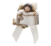 THUN - Angelo Grande da Parete con Targetta Personalizzabile dal cliente - Formella con Fiocco Bianco - Ceramica - Linea I Classici