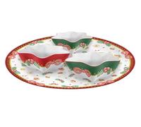 THUN, Antipastiera con 3 Ciotole in Porcellana, Linea Desideri di Natale, Idea Regalo, Piatto Ø 32 cm, Ciotole 13 cm