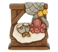 THUN, Banco del Pesce in Ceramica Decorata a Mano, Linea Presepe Classico, Decorazioni Natale Casa, 8.3x4.8x9 cm h