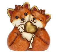 THUN, Bomboniera in Ceramica Decorata a Mano con Iconica Coppia Volpe e Cuore Dorato, Simbolo d'Amore, Linea Bomboniere, 4.7x3.5x5 cm h