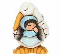THUN, Bomboniera per Nascita e Battesimo con Dolce Cicogna che Porta un Bimbo, Ceramica Decorata a Mano, 5.2x4.5x5.3 cm h