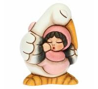 THUN, Bomboniera per Nascita e Battesimo con Dolce Cicogna che Porta una Bimba, Ceramica Decorata a Mano, 5.3x4.5x6.3 cm h