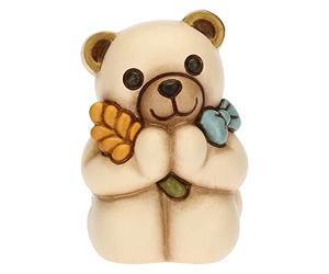 THUN, Bomboniera Prima Comunione per Lui con Iconico Teddy con Spiga di Grano in Ceramica Decorata a Mano, Linea Bomboniere, 4x4.2x5.7 cm h
