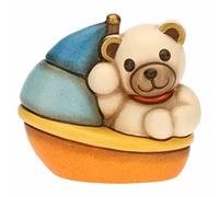 THUN, Bomboniera Teddy Motors su Barchetta in Ceramica Decorata a Mano, Linea Bomboniere, 6.1x3.6x5.5 cm h