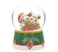 THUN - Boule de Neige con Teddy e Renna Robin con Arcobaleno in Resina, Ceramica e Vetro, Versione Grande, Linea Desideri di Natale, 10 cm