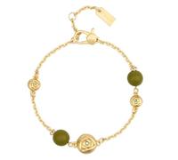 THUN - Bracciale con rosa e perle verdi - 16-17,5-19 cm - • Parti metalliche: ottone o zama galvanizzato con oro o palladio, titanio. • Altri materiali: vetro, resina, pietre, ABS, poliestere 100%
