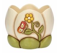 THUN - Cachepot Fiore Bianco in Ceramica Decorata a Mano con Farfalla, Linea Fiori e Fantasia, 27.5x27.5x23 h cm