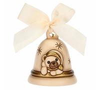 THUN - Campanella Limited Edition 2023 Crema con Teddy in Ceramica Decorata a Mano, Decorazioni Natale Casa, 7.3x7.3x8.5 cm h