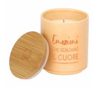 THUN - Candela "Emozioni che scaldano il cuore" - base: stoneware, tappo: legno - Collezione Candele - 125 g - Ø 6.5 cm, 8 cm h