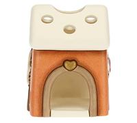 THUN - Casetta Porta Tealight di Colore Marrone in Ceramica Decorata a Mano - Linea Regali d'inverno - Idea Regalo Natale 2022-9x9x11 cm h
