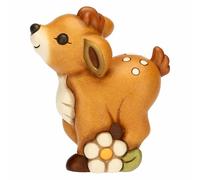 THUN, Cerbiatto Amy con Fiore in Ceramica, Versione Grande, Linea AbbracciAMI, Maxi Cerbiatto da Collezione, Idea Regalo per Natale, 12.9 x 7.3 x 14.7 cm