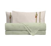THUN Completo Letto Matrimoniale in Cotone Country Bloom Beige Verde