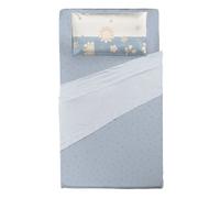 THUN® Completo Letto Lenzuola Piazza e Mezza in Cotone Elegance Azzurro B201047