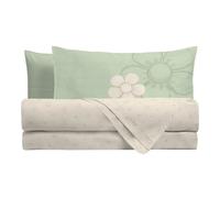 THUN Completo Letto Piazza e Mezza in Cotone - lenzuola Iconic Elegance Daisy Green B201059