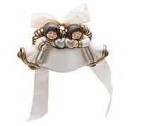 THUN® - Coppia Angeli da Parete con Targetta Personalizzabile - Formella con Fiocco Bianco - Ceramica - Linea I Classici